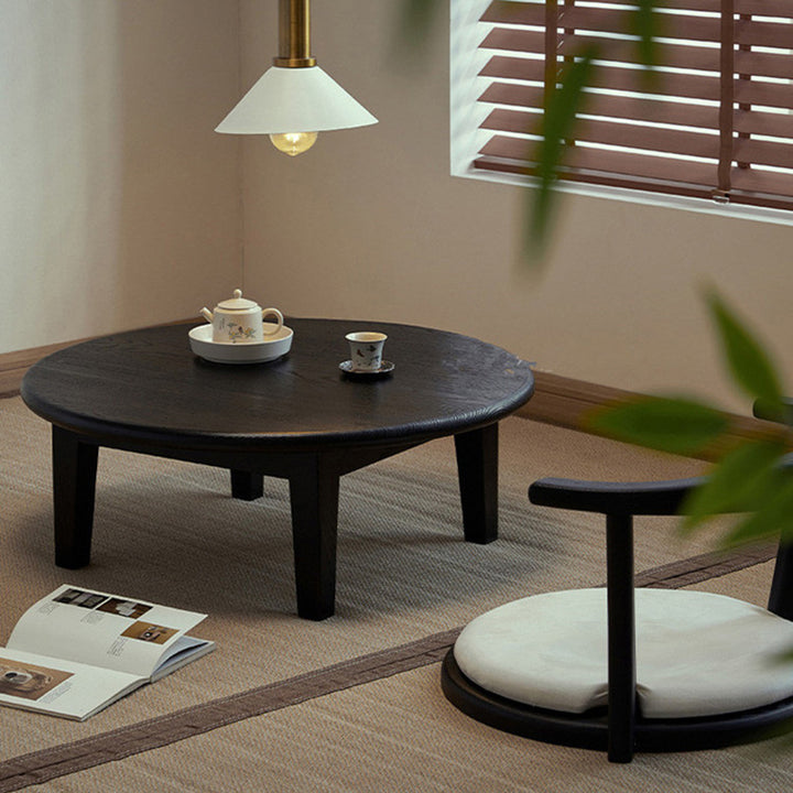 Table basse ronde japonaise traditionnelle en frêne, 1 niveau, pour salon 