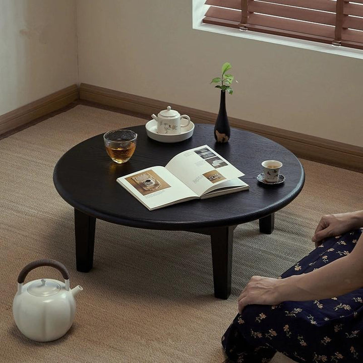 Table basse ronde japonaise traditionnelle en frêne, 1 niveau, pour salon 