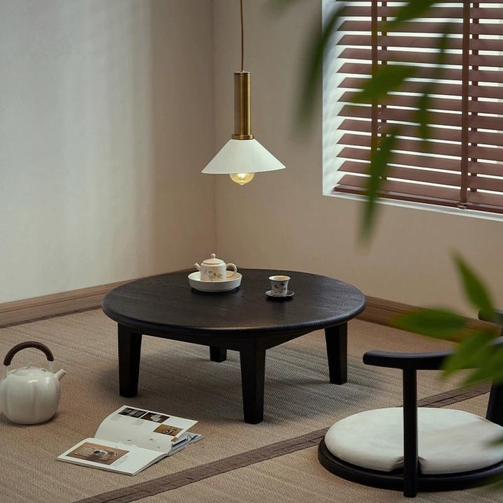Table basse ronde japonaise traditionnelle en frêne, 1 niveau, pour salon 