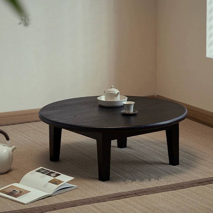 Table basse ronde japonaise traditionnelle en frêne, 1 niveau, pour salon 