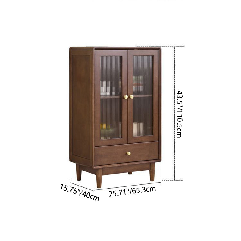 Traditional Chinese Oak Wood Glass Rectangular Storage Cabinet 2-Tier For Living Room