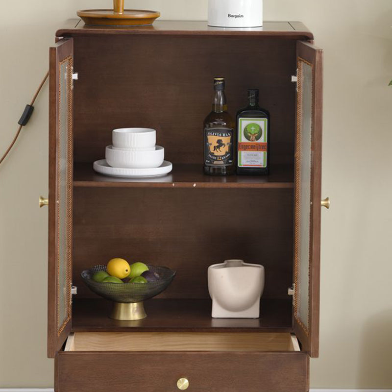 Traditional Chinese Oak Wood Glass Rectangular Storage Cabinet 2-Tier For Living Room