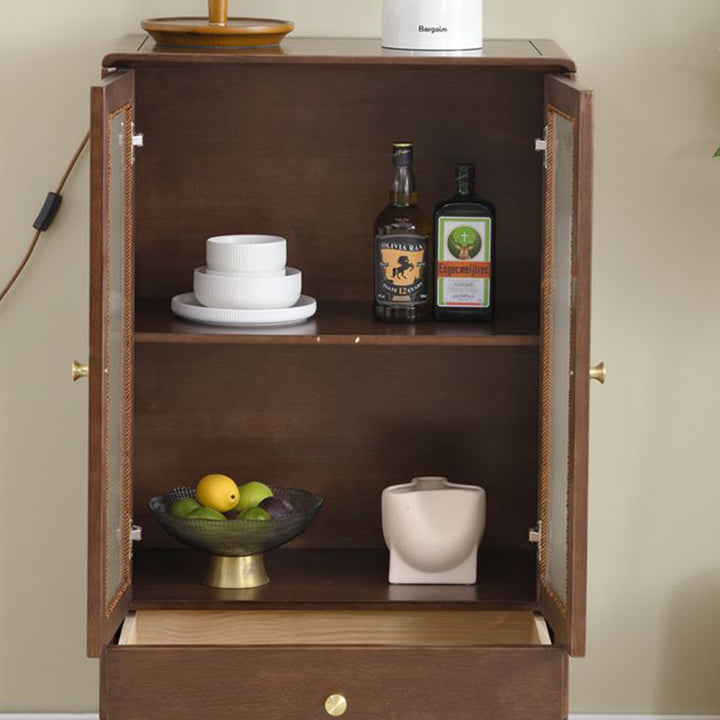 Traditional Chinese Oak Wood Glass Rectangular Storage Cabinet 2-Tier For Living Room