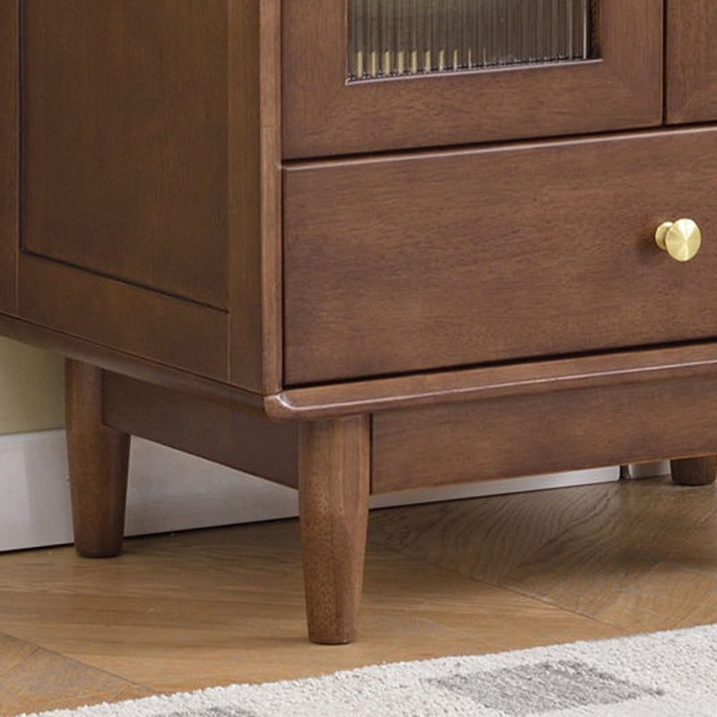 Traditional Chinese Oak Wood Glass Rectangular Storage Cabinet 2-Tier For Living Room