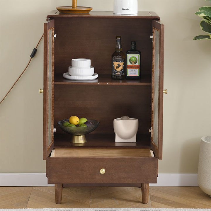 Traditional Chinese Oak Wood Glass Rectangular Storage Cabinet 2-Tier For Living Room