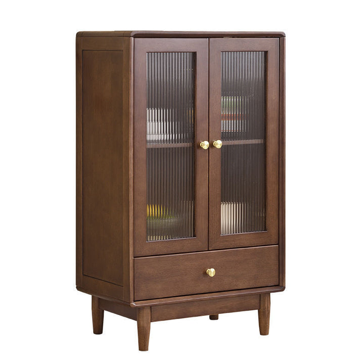 Traditional Chinese Oak Wood Glass Rectangular Storage Cabinet 2-Tier For Living Room