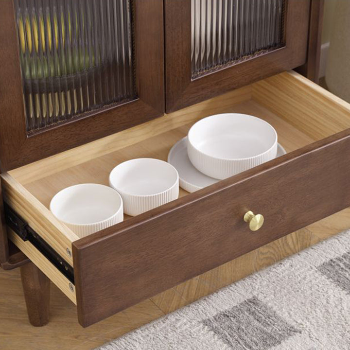 Traditional Chinese Oak Wood Glass Rectangular Storage Cabinet 2-Tier For Living Room