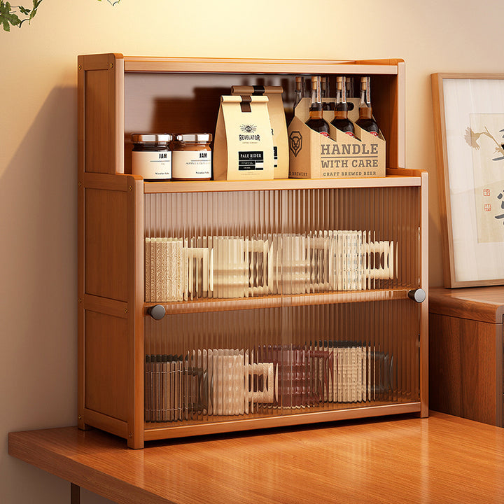 Traditional Vintage Bamboo Acrylic Rectangular Textured Storage Cabinet With 1/2/3 Tier For Living Room