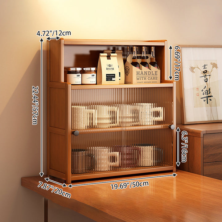 Traditional Vintage Bamboo Acrylic Rectangular Textured Storage Cabinet With 1/2/3 Tier For Living Room