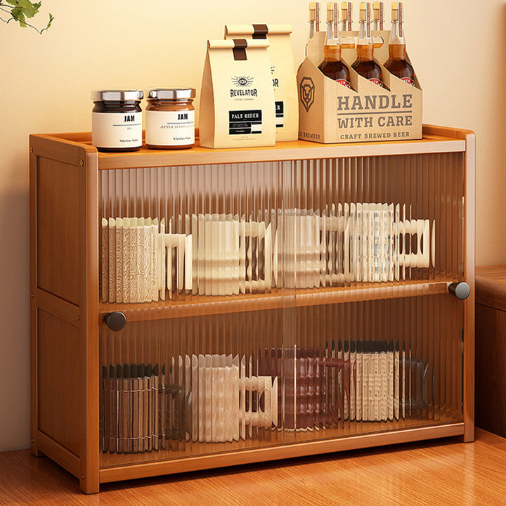 Armoire de rangement rectangulaire texturée en acrylique et bambou vintage traditionnel avec 1/2/3 niveaux pour salon 