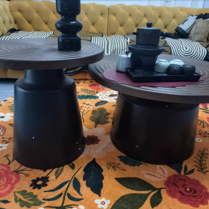 Modern Minimalist MDF Carbon Steel Round Textured Coffee Table 1 Tier For Living Room