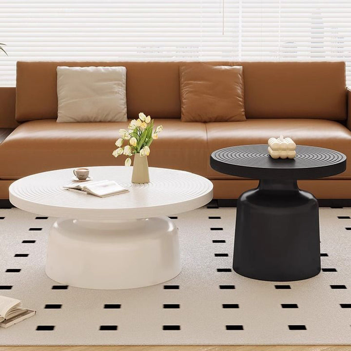 Table basse ronde texturée en acier inoxydable, style minimaliste moderne et écologique, à un niveau, pour salon 