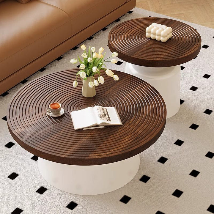Table basse ronde texturée en acier inoxydable, style minimaliste moderne et écologique, à un niveau, pour salon 