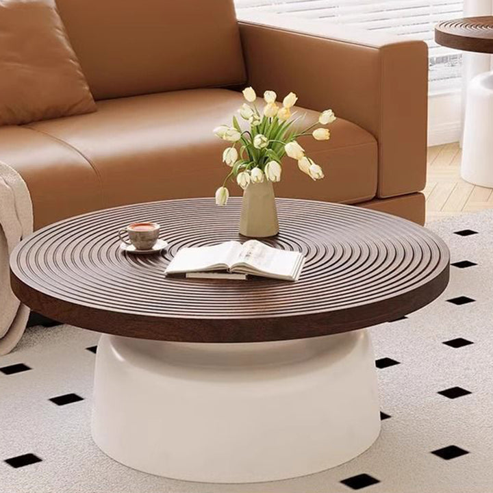 Modern Minimalist MDF Carbon Steel Round Textured Coffee Table 1 Tier For Living Room