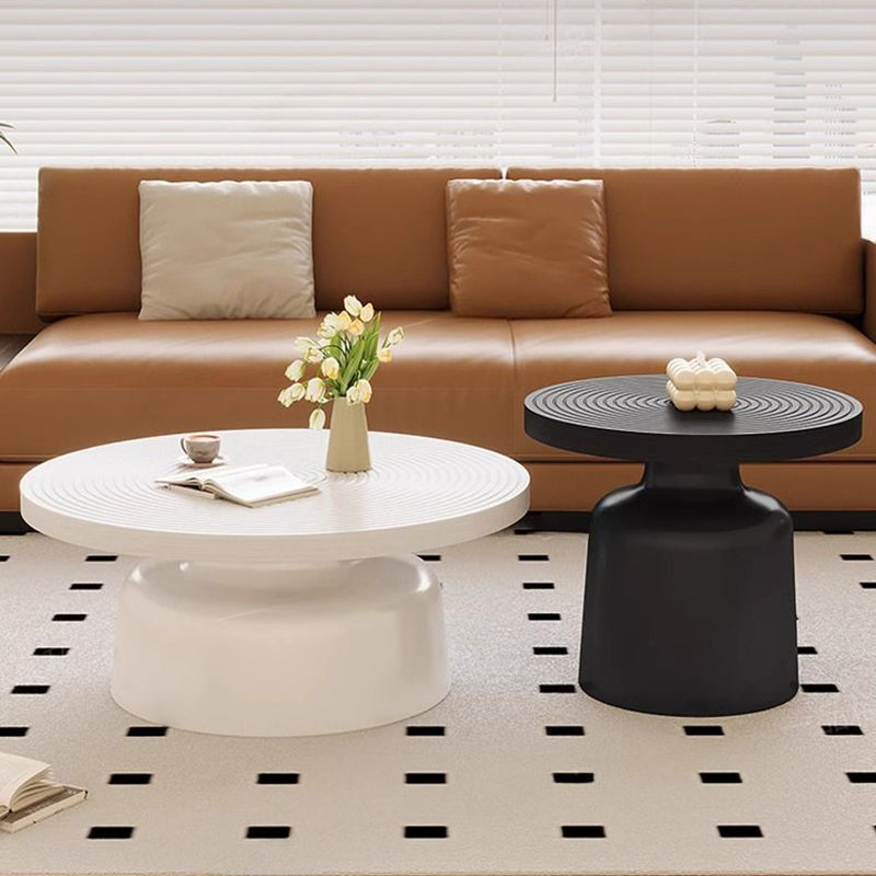 Modern Minimalist MDF Carbon Steel Round Textured Coffee Table 1 Tier For Living Room