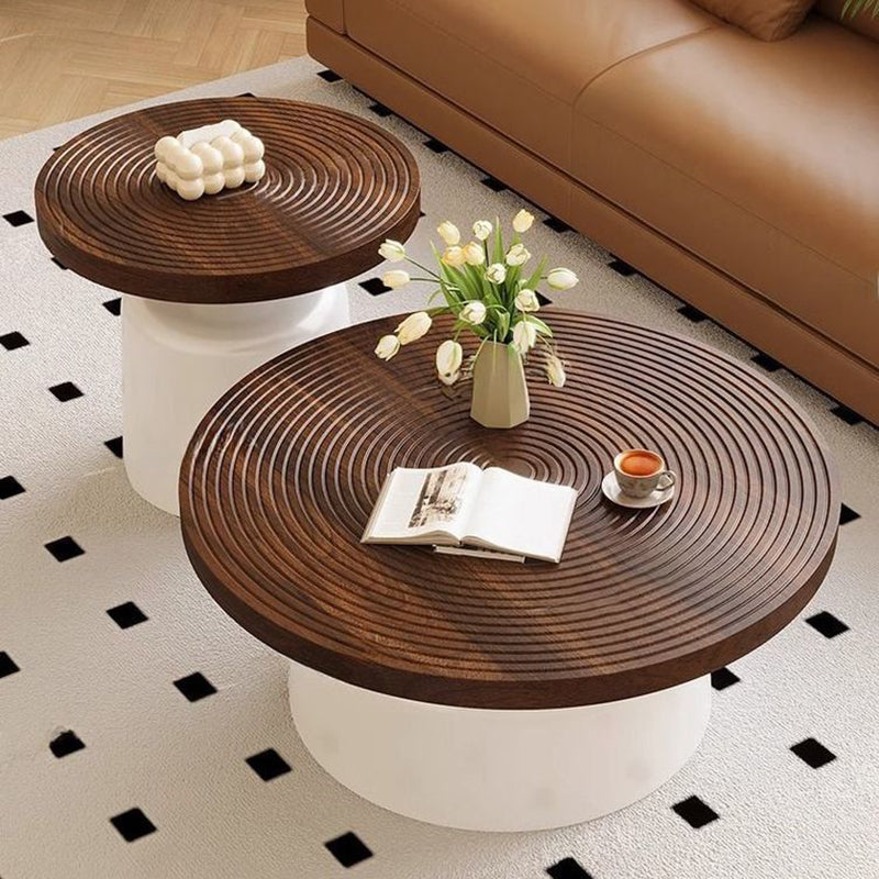 Modern Minimalist MDF Carbon Steel Round Textured Coffee Table 1 Tier For Living Room