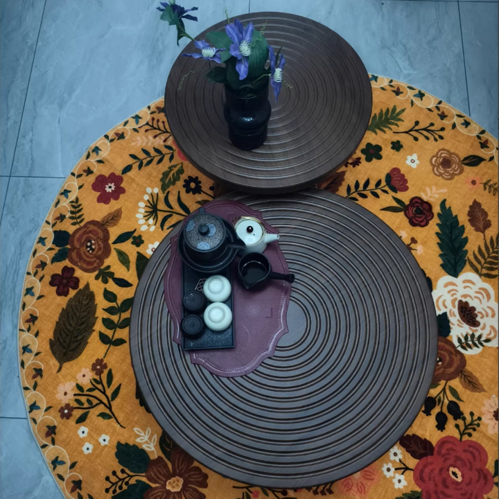 Modern Minimalist MDF Carbon Steel Round Textured Coffee Table 1 Tier For Living Room