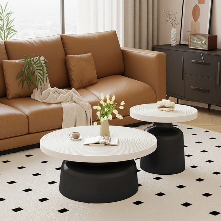 Table basse ronde texturée en acier inoxydable, style minimaliste moderne et écologique, à un niveau, pour salon 