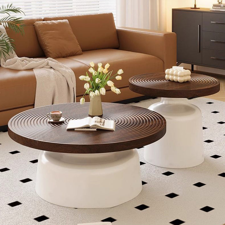 Modern Minimalist MDF Carbon Steel Round Textured Coffee Table 1 Tier For Living Room