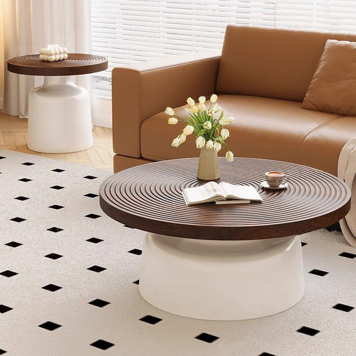Modern Minimalist MDF Carbon Steel Round Textured Coffee Table 1 Tier For Living Room