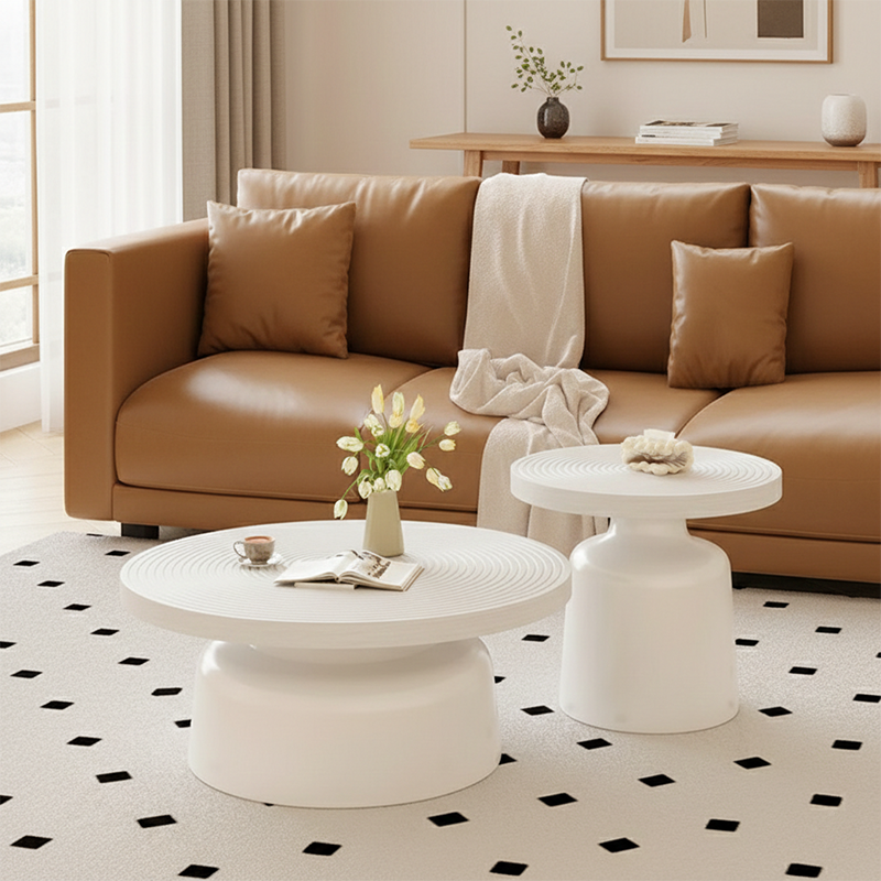 Modern Minimalist MDF Carbon Steel Round Textured Coffee Table 1 Tier For Living Room