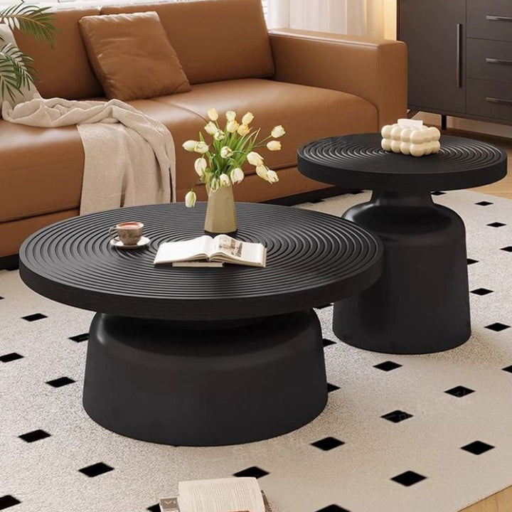 Modern Minimalist MDF Carbon Steel Round Textured Coffee Table 1 Tier For Living Room