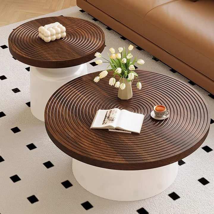 Modern Minimalist MDF Carbon Steel Round Textured Coffee Table 1 Tier For Living Room