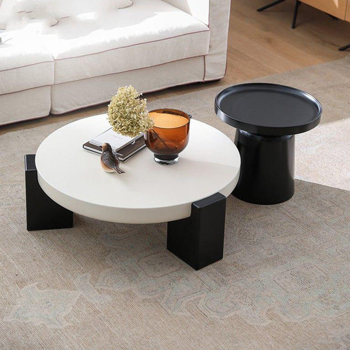 Table basse contemporaine scandinave en MDF rectangulaire et ronde à 1 niveau pour salon 