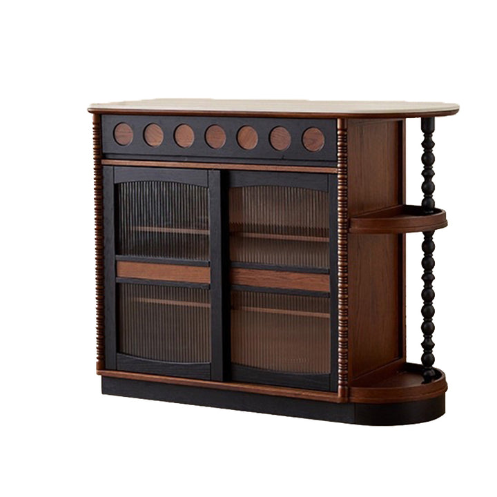 Traditional Chinese Oak Wood Glass Stainless Steel Curved Rectangular Coffee Table 3 Tier For Living Room