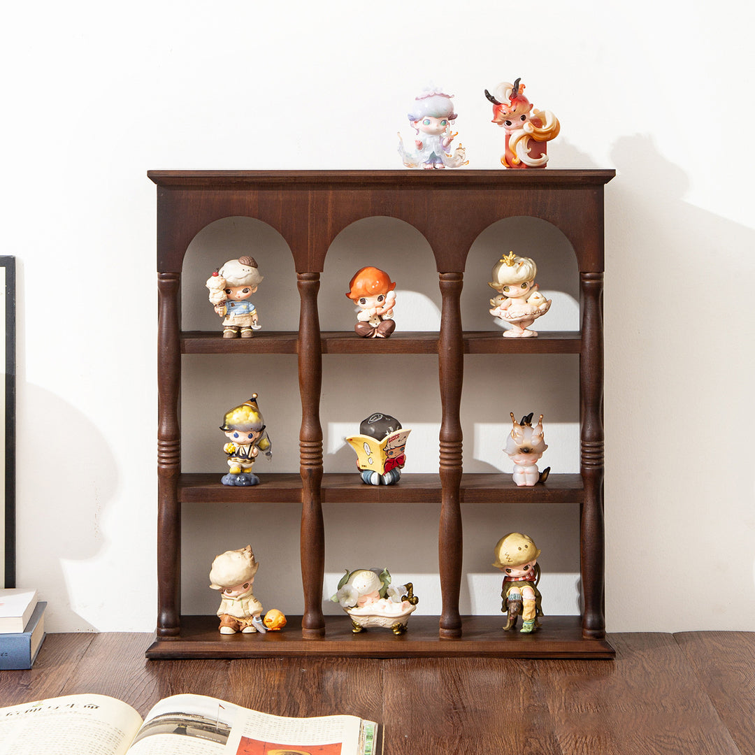 Traditional French Solid Wood Arched Square Storage Shelf 3-Tier For Living Room