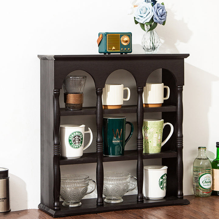 Traditional French Solid Wood Arched Square Storage Shelf 3-Tier For Living Room