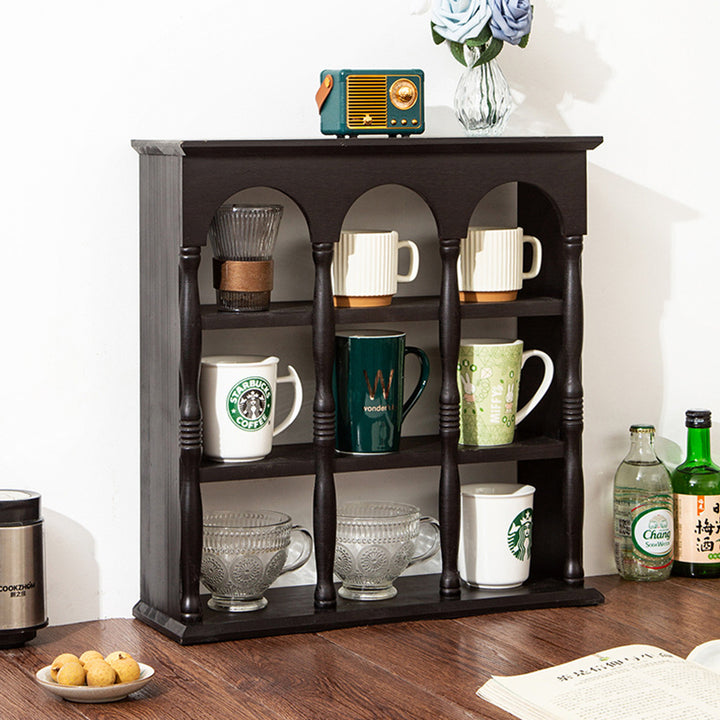 Traditional French Solid Wood Arched Square Storage Shelf 3-Tier For Living Room