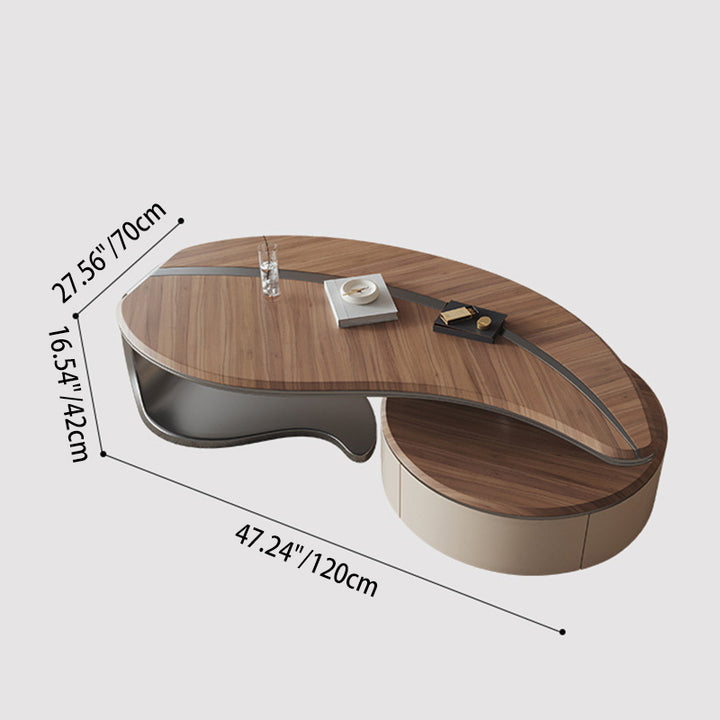 Table basse ronde à deux niveaux en acier inoxydable traditionnel chinois et bois massif avec plateau en panneaux multicouches en forme de feuille, pour salon 