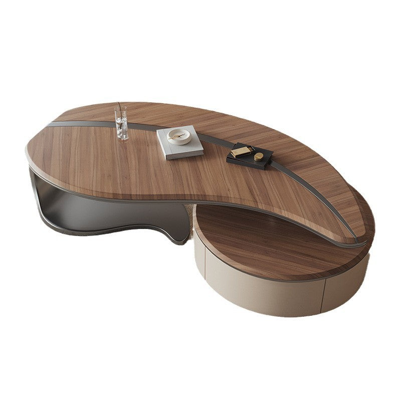 Traditioneller chinesischer Couchtisch aus Edelstahl und Massivholz mit mehrschichtigem, blattförmigem, rundem Design, 2-stufig für das Wohnzimmer 