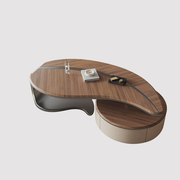 Traditioneller chinesischer Couchtisch aus Edelstahl und Massivholz mit mehrschichtigem, blattförmigem, rundem Design, 2-stufig für das Wohnzimmer 