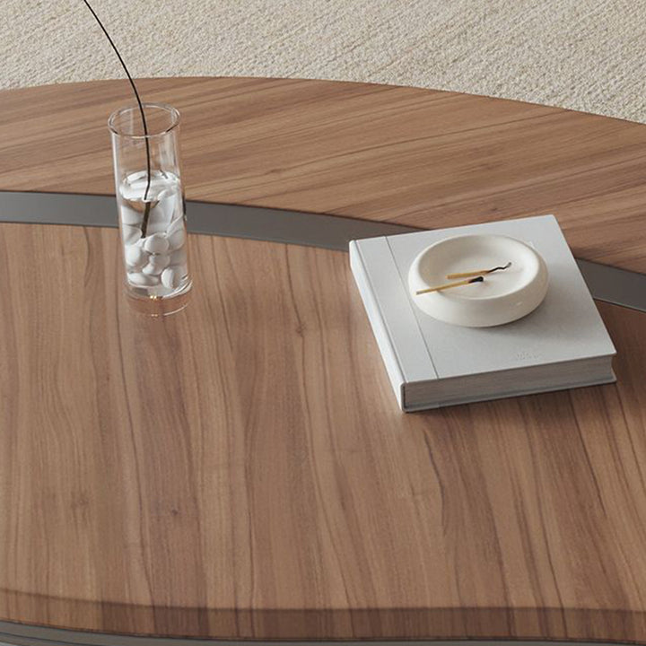 Traditioneller chinesischer Couchtisch aus Edelstahl und Massivholz mit mehrschichtigem, blattförmigem, rundem Design, 2-stufig für das Wohnzimmer 