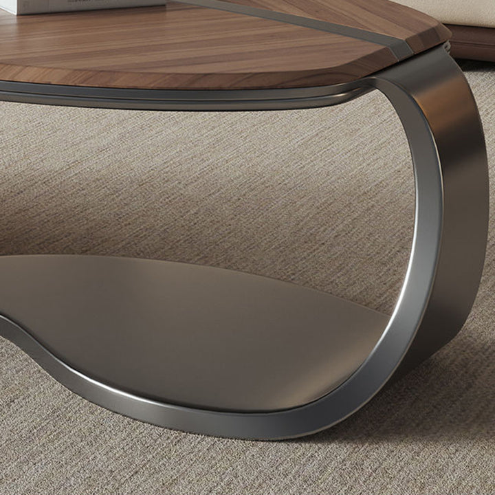 Traditioneller chinesischer Couchtisch aus Edelstahl und Massivholz mit mehrschichtigem, blattförmigem, rundem Design, 2-stufig für das Wohnzimmer 