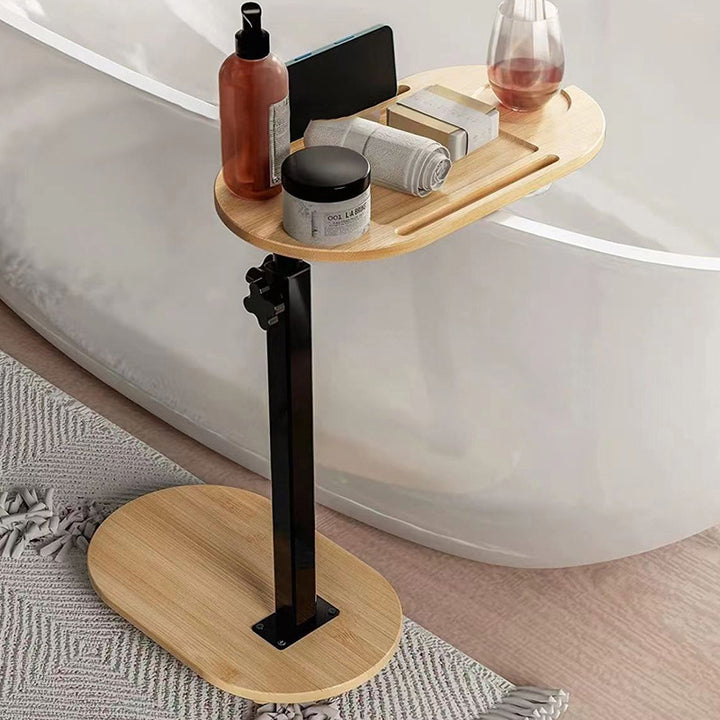 Table d'appoint ovale réglable à 1 niveau en bambou et fer chinois traditionnel pour salon 