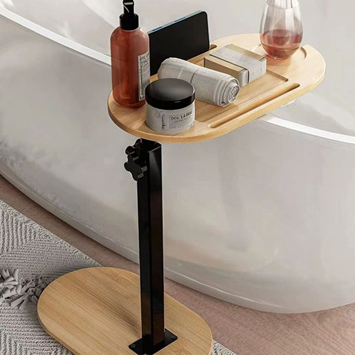 Table d'appoint ovale réglable à 1 niveau en bambou et fer chinois traditionnel pour salon 