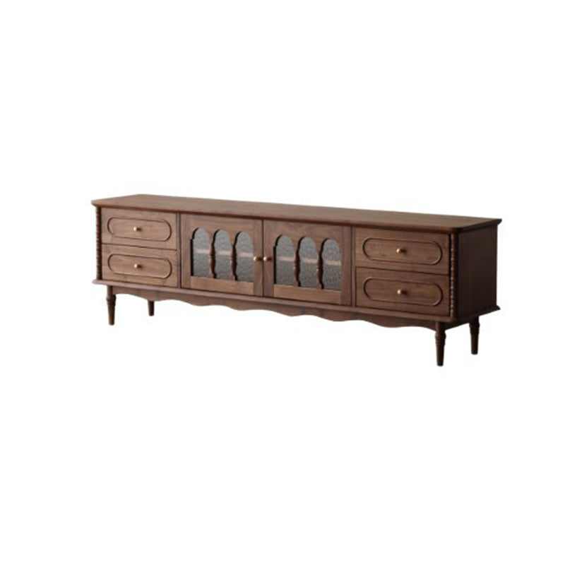 Traditional French Black Walnut Wood Curved Rectangular TV Stand With 4 Drawers For Living Room