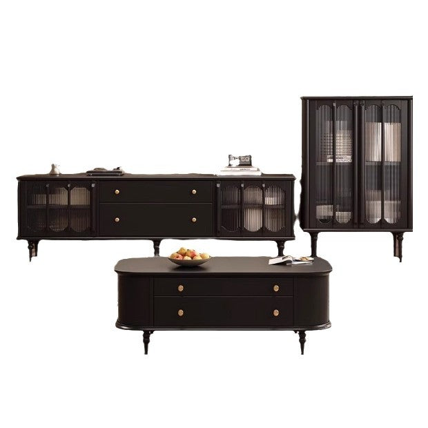 Traditional Vintage Rubberwood Ash Veneer Elongated Oval Coffee Table With 2 Drawers For Living Room