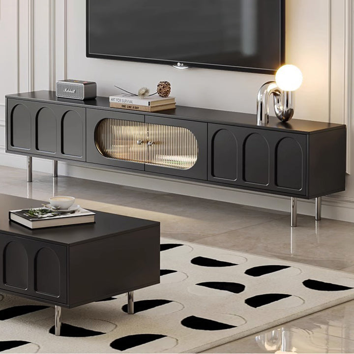 Traditional French Particle Board MDF Stainless Steel Glass Cylindrical Rectangular TV Stand With 2 Drawers For Living Room