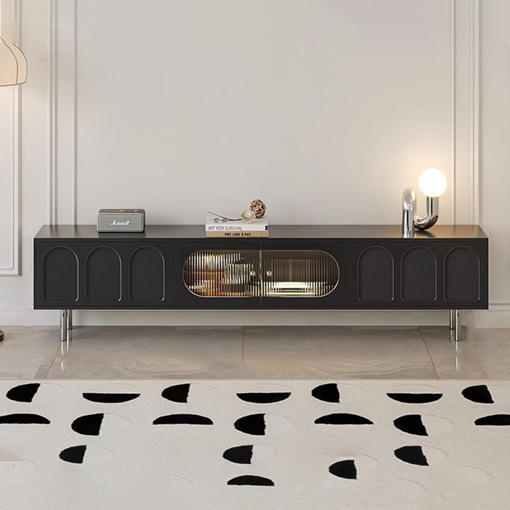 Traditional French Particle Board MDF Stainless Steel Glass Cylindrical Rectangular TV Stand With 2 Drawers For Living Room