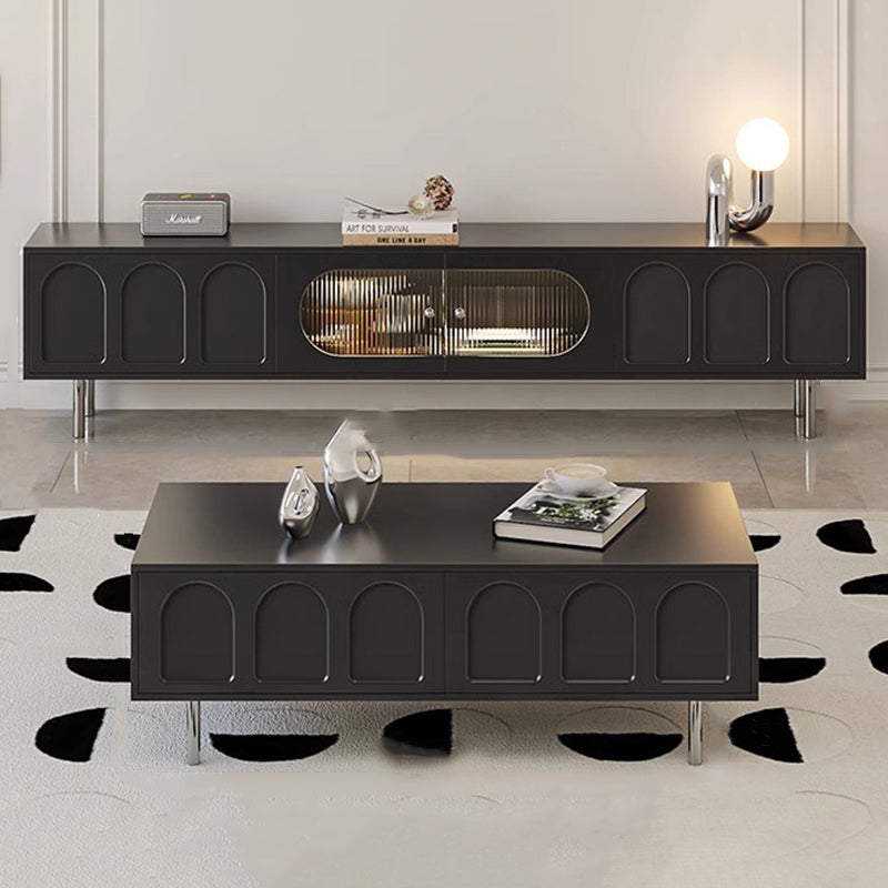 Traditional French Particle Board MDF Stainless Steel Glass Cylindrical Rectangular TV Stand With 2 Drawers For Living Room