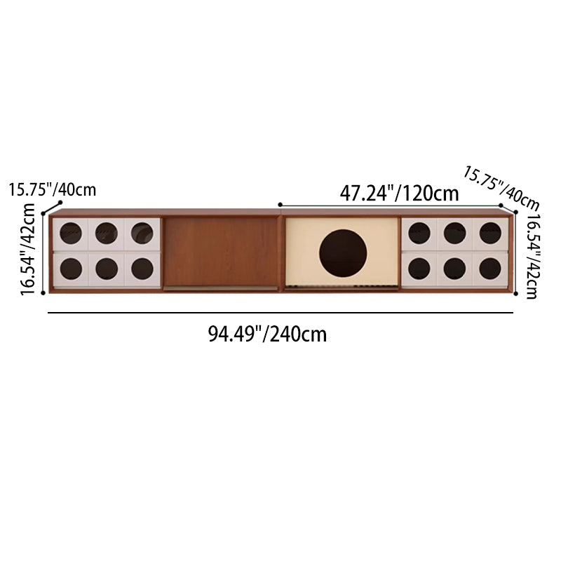 Meuble TV rectangulaire ou rond en pin français traditionnel, bois massif, panneau multicouche, avec verre et 2 tiroirs pour salon 