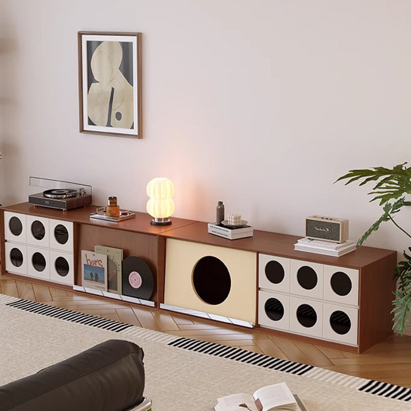 Meuble TV rectangulaire ou rond en pin français traditionnel, bois massif, panneau multicouche, avec verre et 2 tiroirs pour salon 