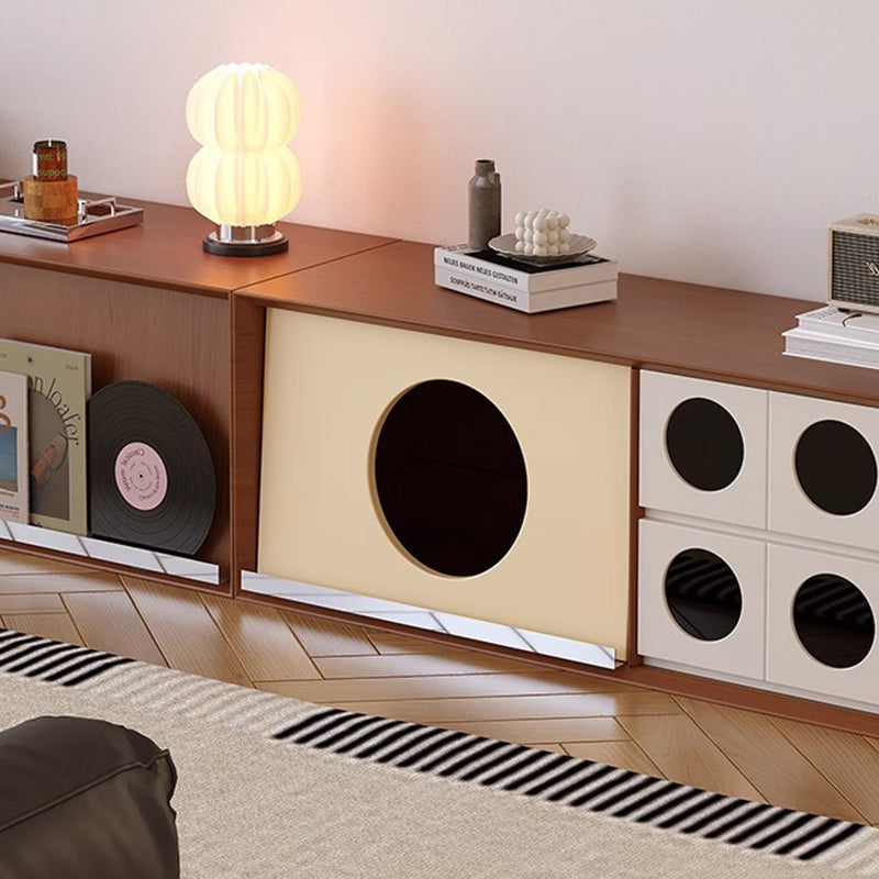 Meuble TV rectangulaire ou rond en pin français traditionnel, bois massif, panneau multicouche, avec verre et 2 tiroirs pour salon 