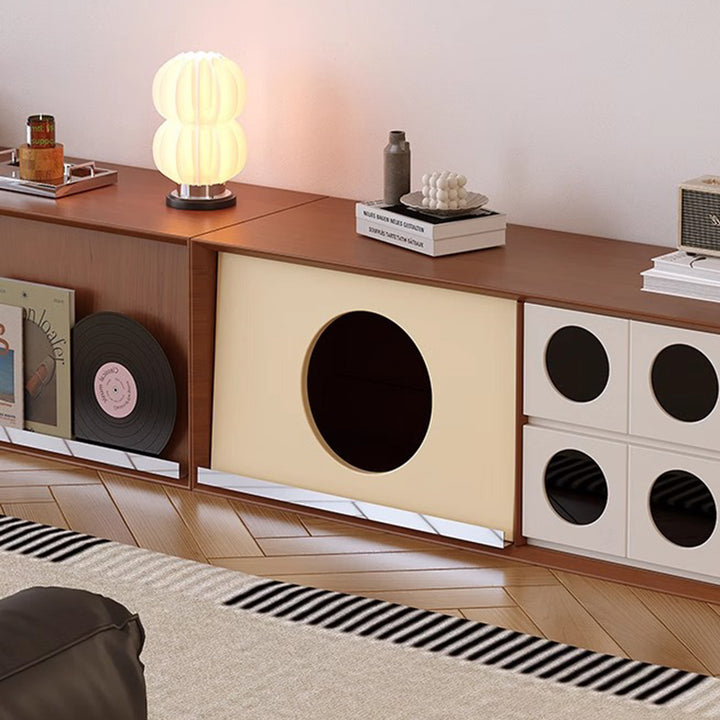 Meuble TV rectangulaire ou rond en pin français traditionnel, bois massif, panneau multicouche, avec verre et 2 tiroirs pour salon 