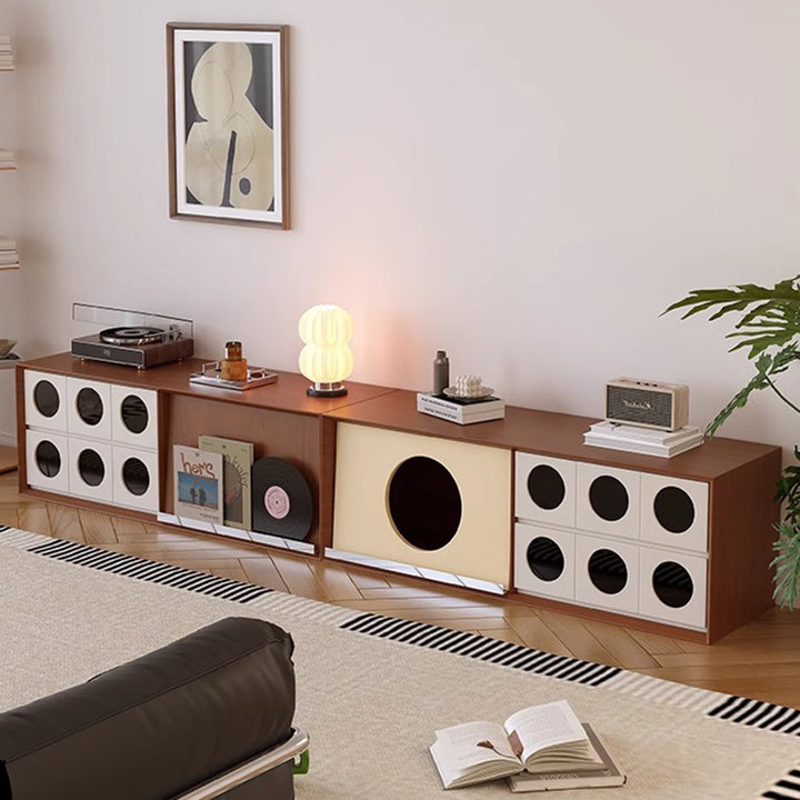 Meuble TV rectangulaire ou rond en pin français traditionnel, bois massif, panneau multicouche, avec verre et 2 tiroirs pour salon 