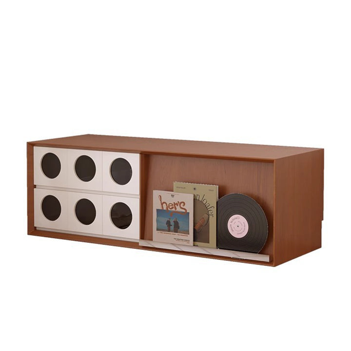 Meuble TV rectangulaire ou rond en pin français traditionnel, bois massif, panneau multicouche, avec verre et 2 tiroirs pour salon 